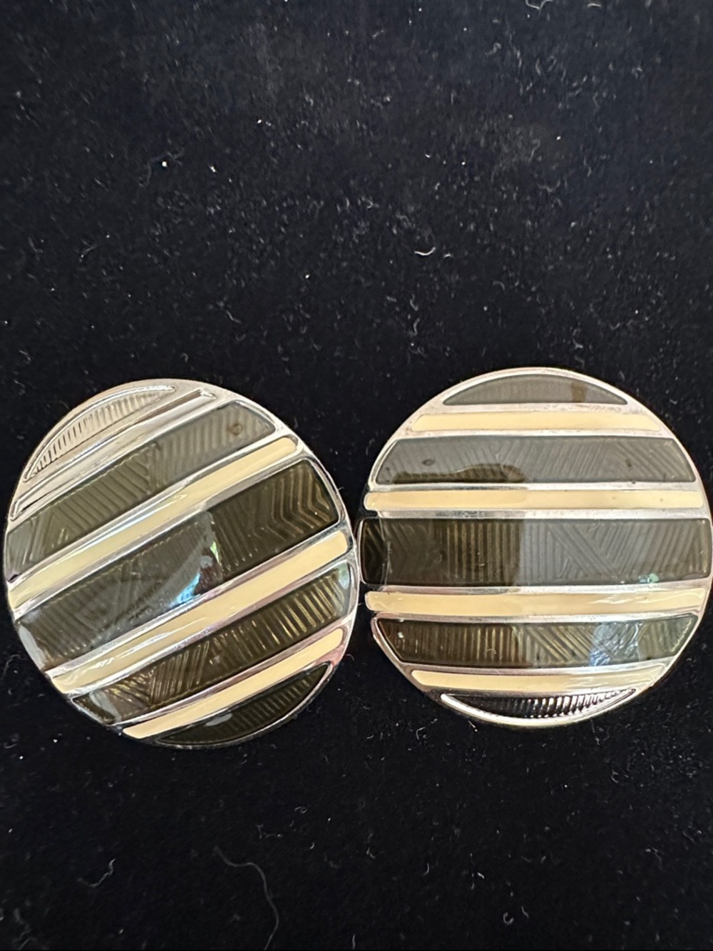Berebi Olive Green and Cream Round Disc Silver Earrings - Women Jewelry Earrings